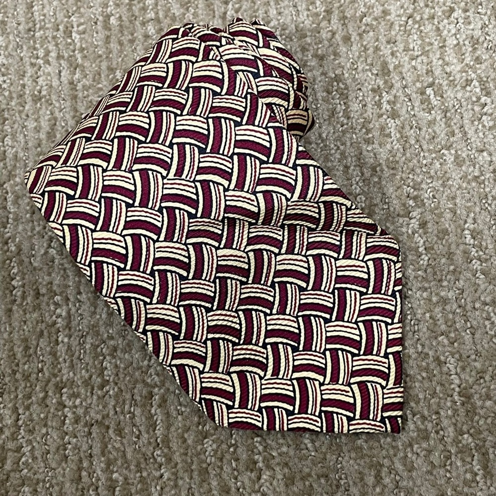 Vintage Polo Ralph Lauren Silk Tie Red Tan Basketweave Classic‎ Preppy
